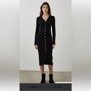 Sugarlips stylish Black ribbed knit bodycon button-down Long Sleeve Dress